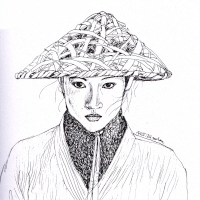 woman in a bamboo hat